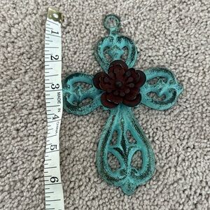 Vintage-Style Turquoise and Brown Cross Wall Decor